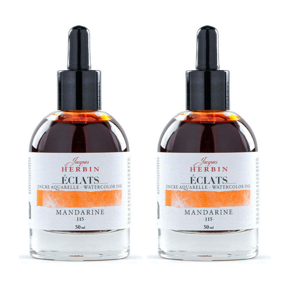 Herbin Eclats Glass Bottle Intense Watercolour Ink w/ Dropper 50ml Mandarin (2 Pack)