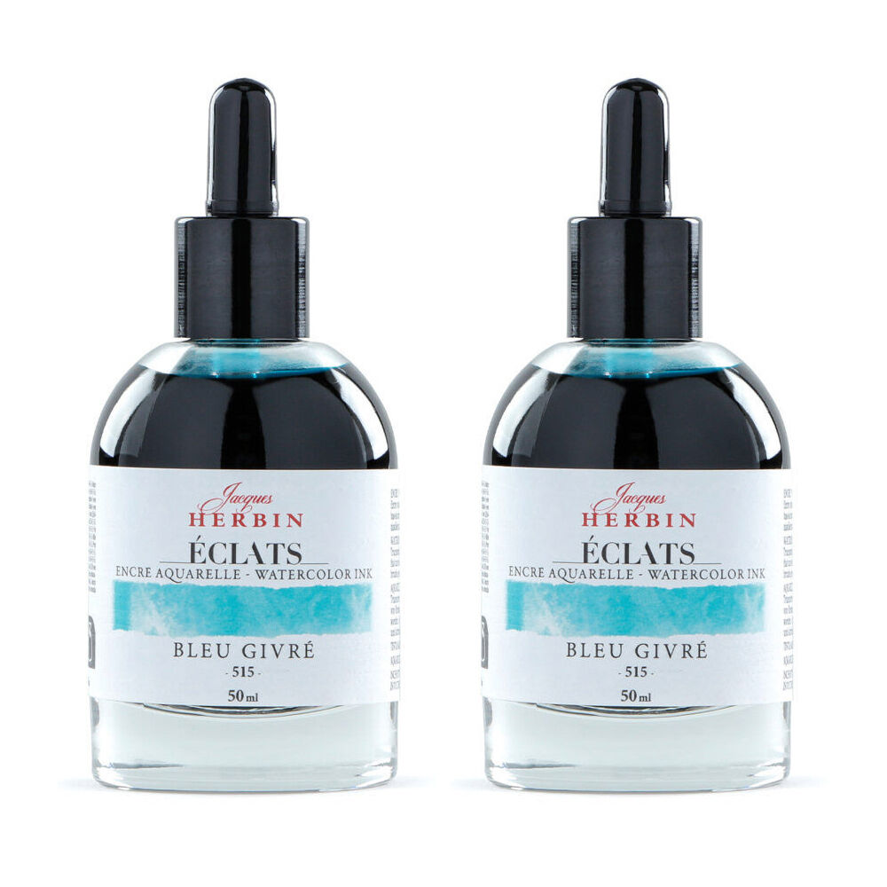 Herbin Eclats Glass Bottle Intense Watercolour Ink w/ Dropper 50ml Ice Blue (2 Pack)