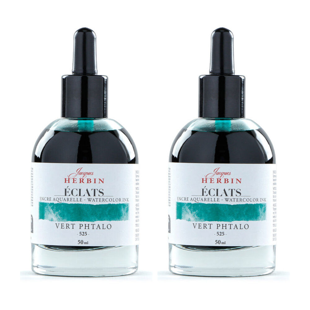 Herbin Eclats Intense Watercolour Ink w/ Dropper 50ml Phthalo Green (2 Pack)