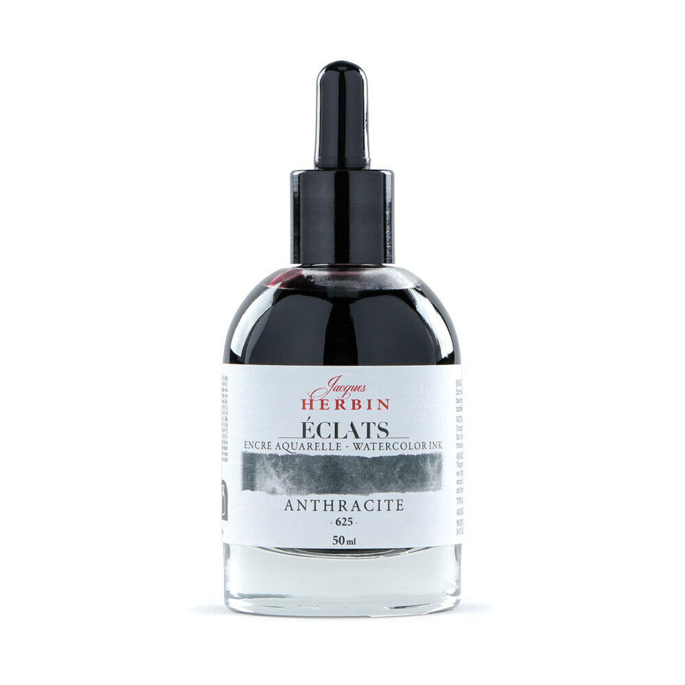 Herbin Eclats Glass Bottle Intense Watercolour Ink w/ Dropper 50ml Anthracite