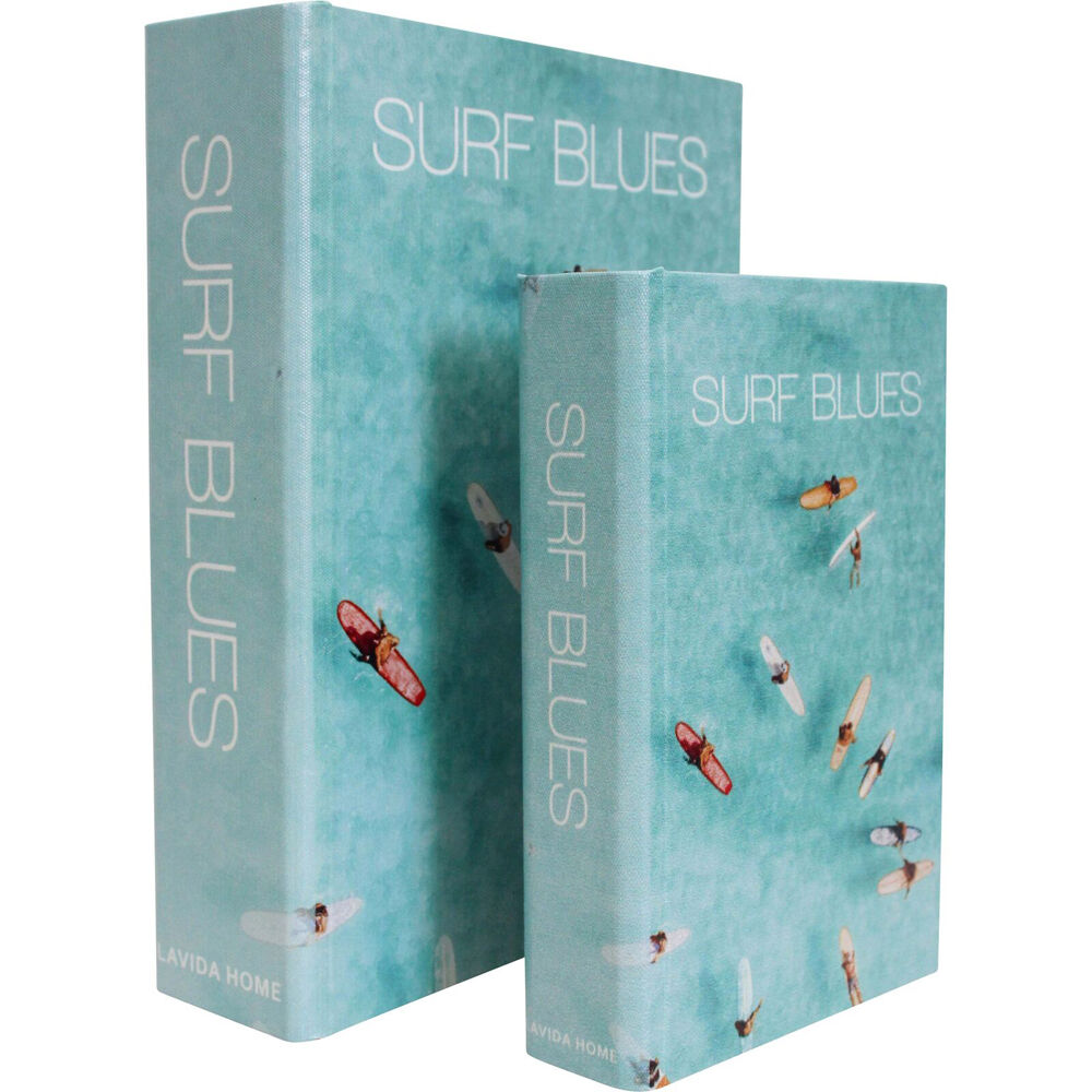LVD Wooden Canvas Book Box Decor Set 24x18x6 /18x12x4cm Surf Blues (2 Pieces)