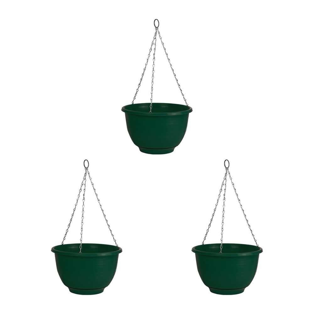 Homeleisure Reko Home/Garden Flower/Plant Plastic Hanging Basket 25cm Green (3 Pack)