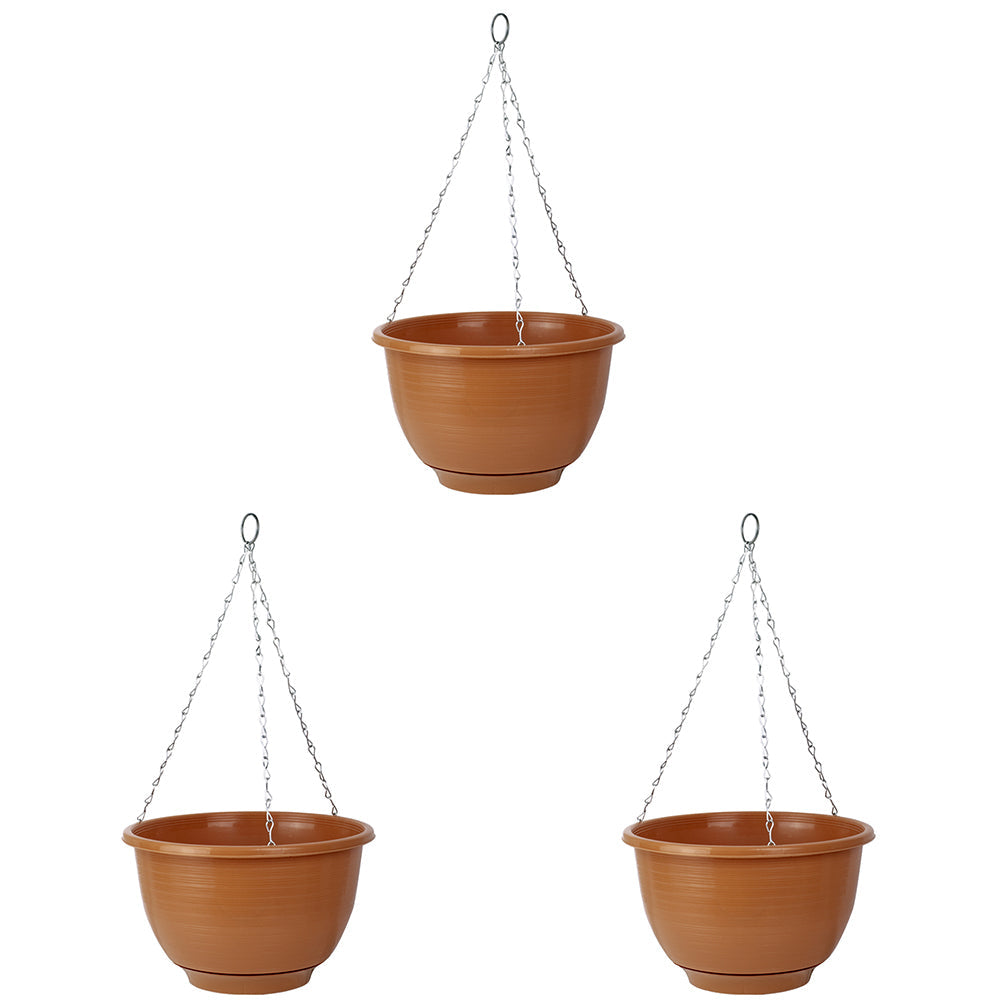 Homeleisure Reko Outdoor Flower/Plant Plastic Hanging Basket 25cm Terracotta (3 Pack)