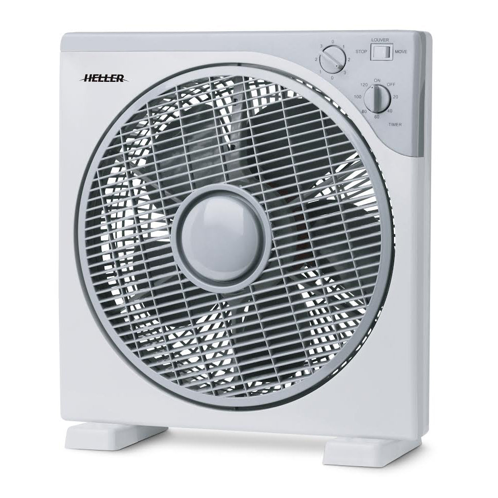 Heller 30cm Box Fan 3 Speed/Timer/Rotating Louvres Floor Air Cooler/Cooling