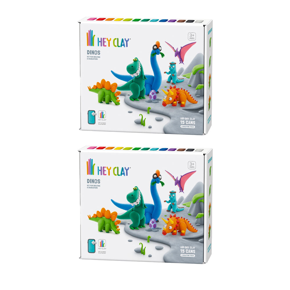 Hey Clay Dinos Theme Modelling Set w/15 Colour Cans & 2 Tools 3y+ (2 Pack)