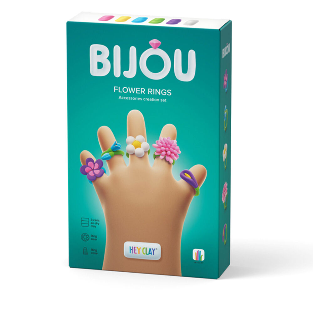 Hey Clay Bijou Flower Rings Kids Modelling-Clay Kit Multi-Coloured 3y+ (5 Pieces)