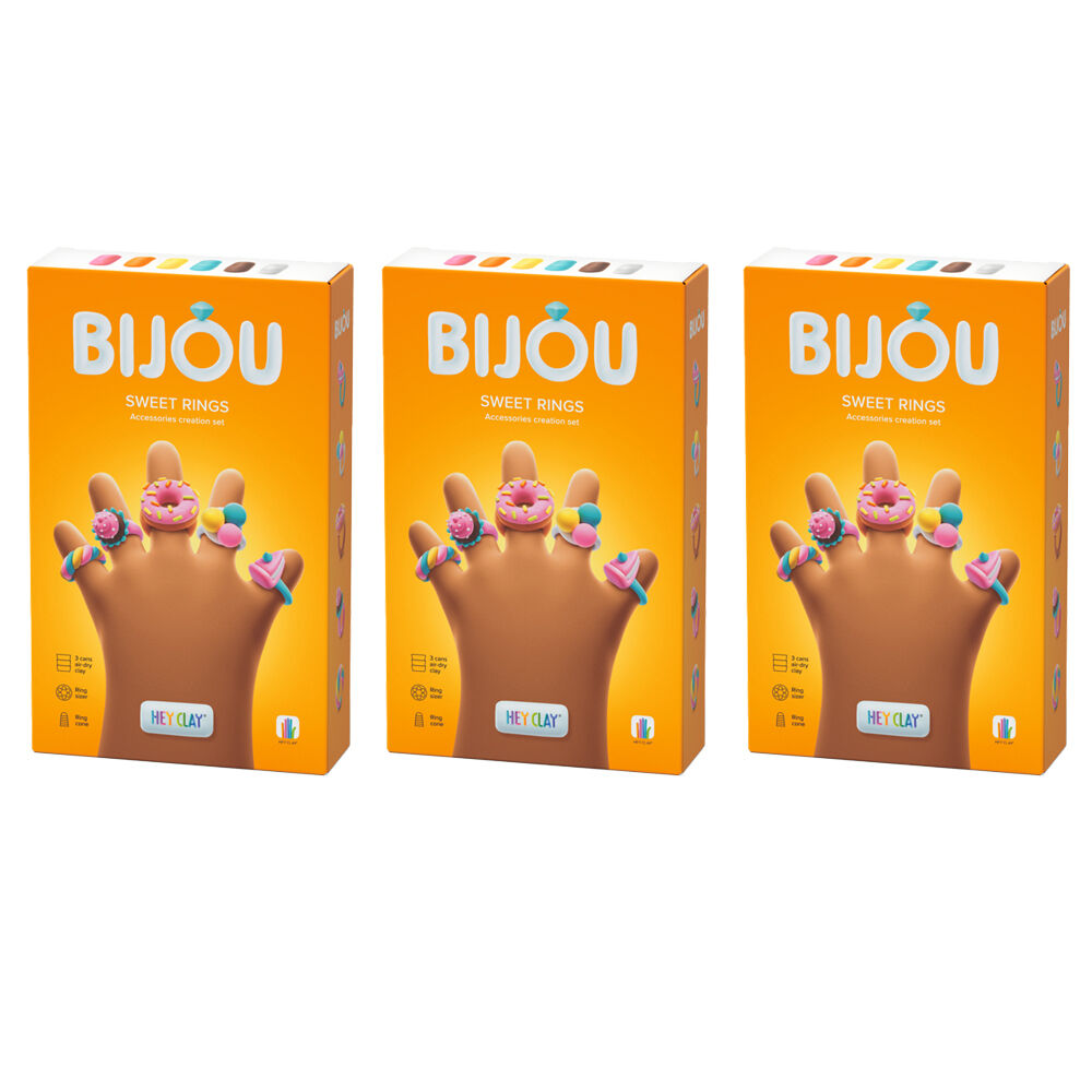 Hey Clay Bijou Sweet Rings Modelling Set w/6 Colours & 2 Tools 3y+ (3 Pack)