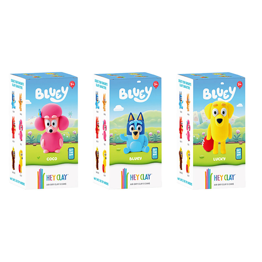 Hey Clay Bluey Character Kids Modelling Clay Sets 5 Colour Cans Bluey Coco Lucky