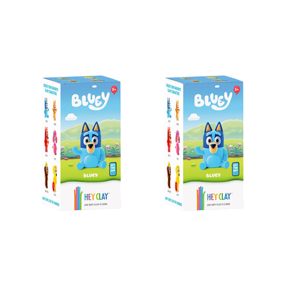 Hey Clay Bluey Single Character Kids Modelling Clay Set 5 Coloured Cans (2 Pack)