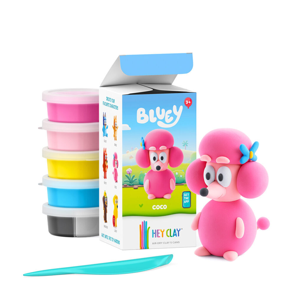 Hey Clay Bluey Single Character Kids Modelling Clay Set 5 Coloured Cans Coco (2 Pack) — image 3