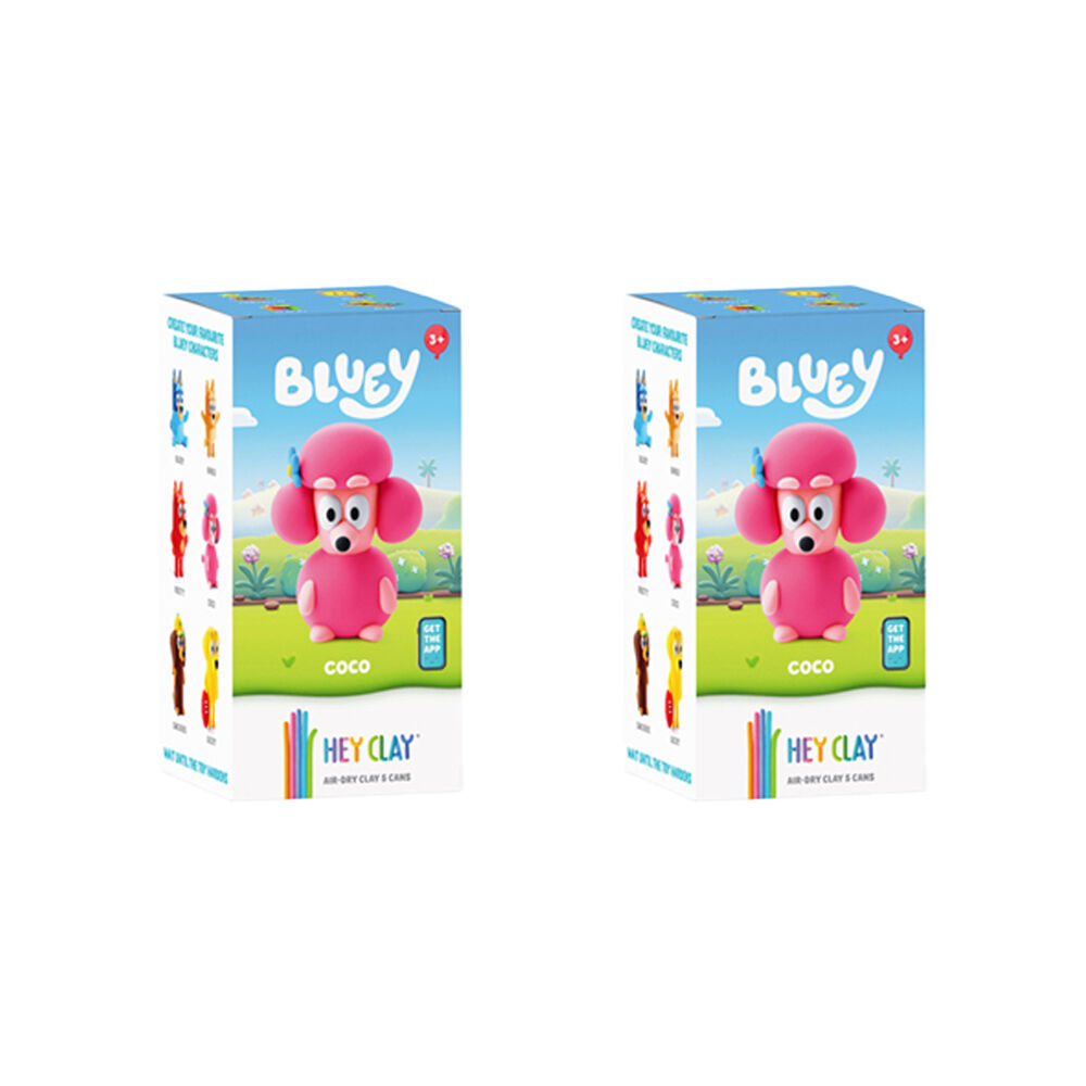 Hey Clay Bluey Single Character Kids Modelling Clay Set 5 Coloured Cans Coco (2 Pack)