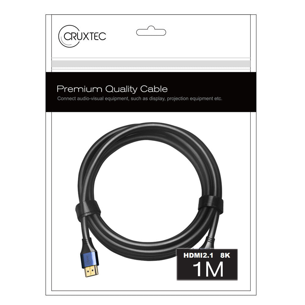 Cruxtec 1m Type a HDMI 2.1 4K/8K w/Ethernet Male to Male Cable Connector Black — image 3