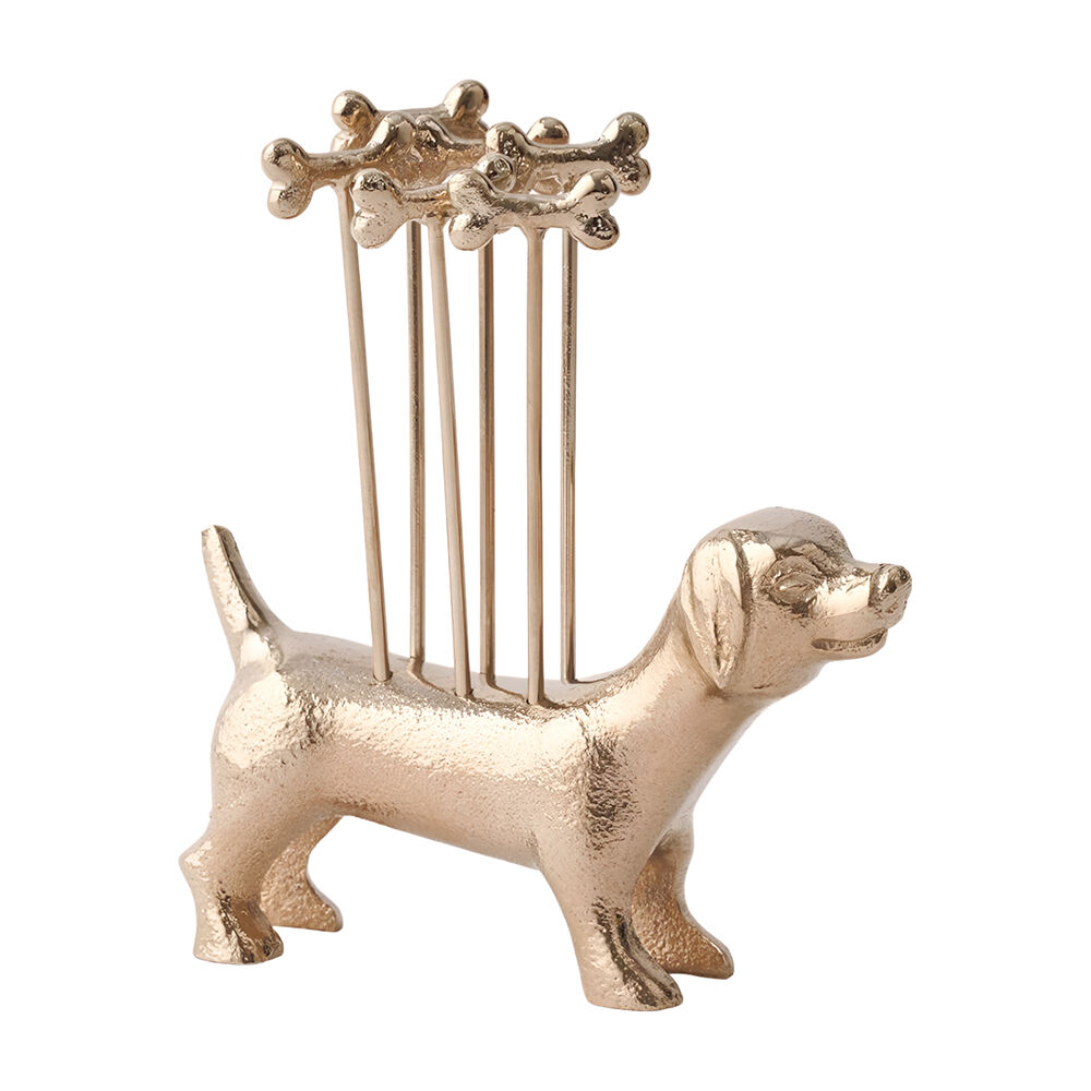 Pilbeam Living Dachshund Cocktail Picks Aluminium Decor Silver 13cm (6 Pieces)