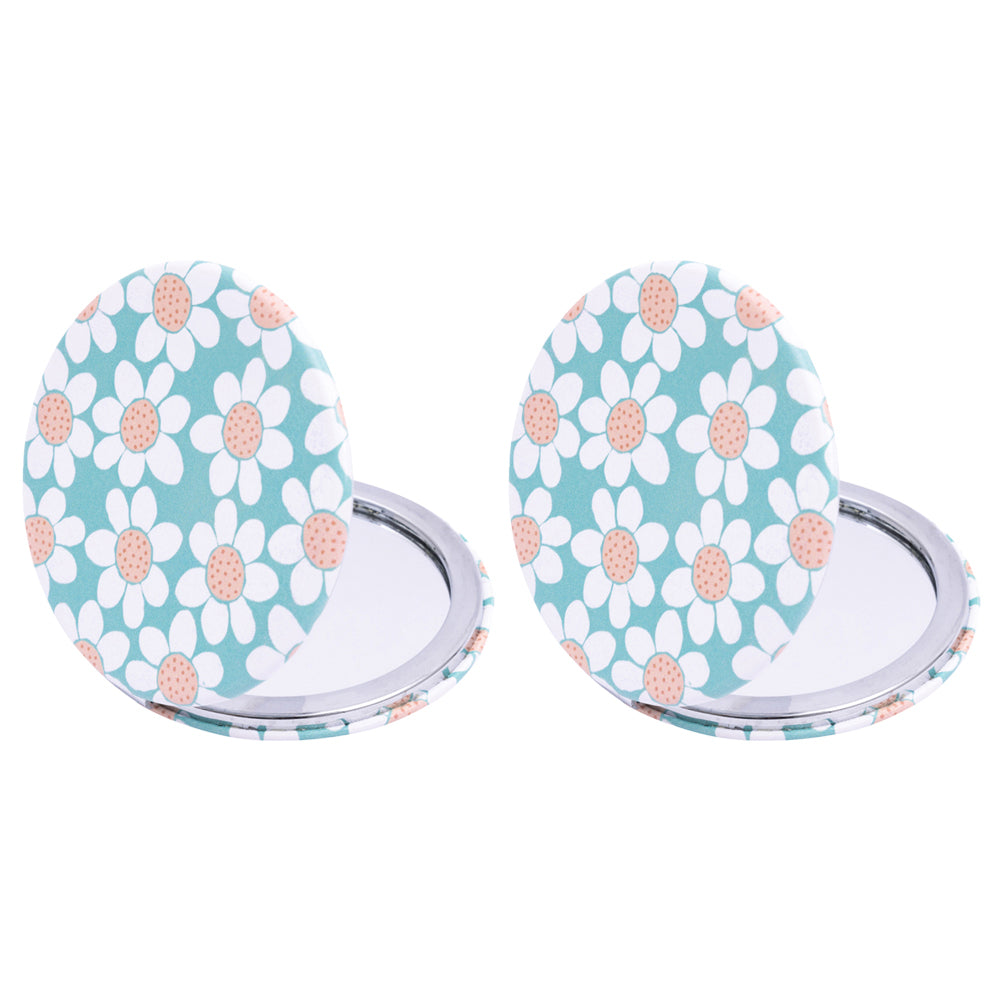 Splosh Handbag Accessories Compact Makeup/Cosmetic Mirror 7cm Round Daisy (2 Pack)