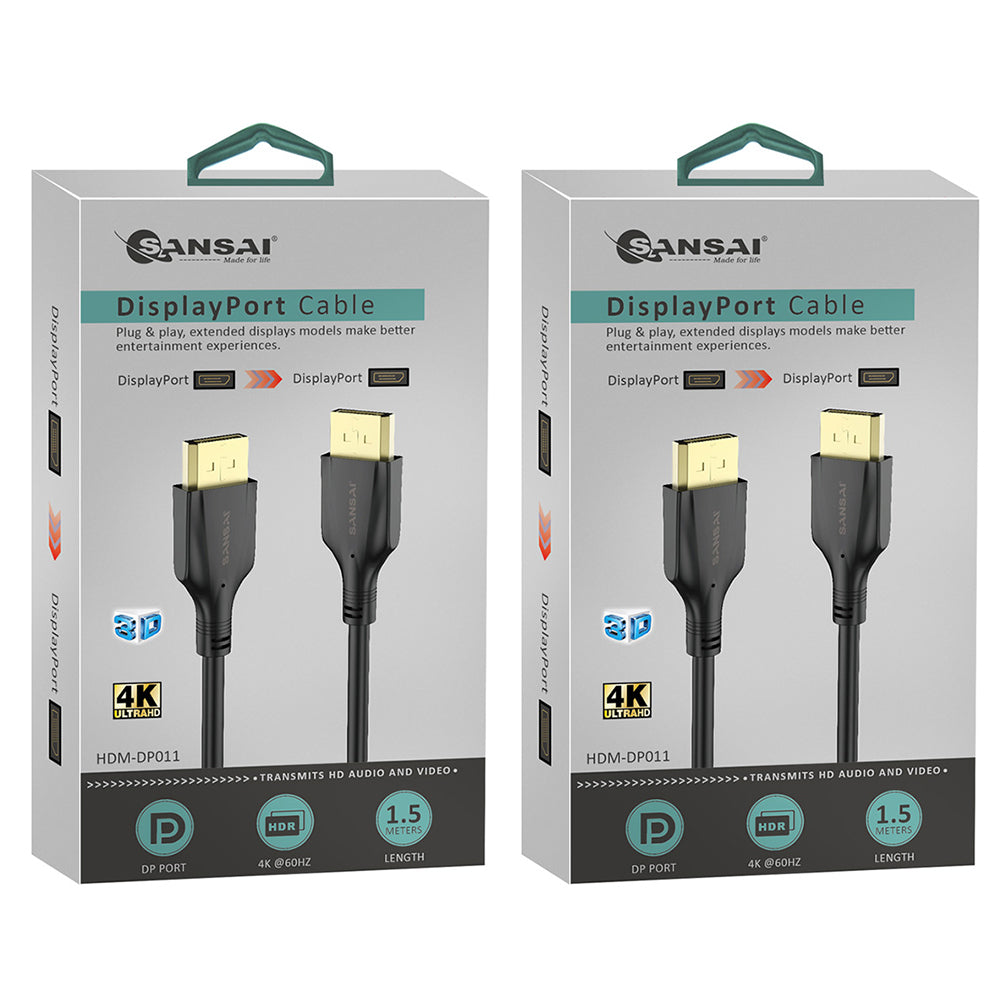 Sansai Displayport 1.5m 4k M To M Monitor Display Computer/Laptop Cable (2 Pack)