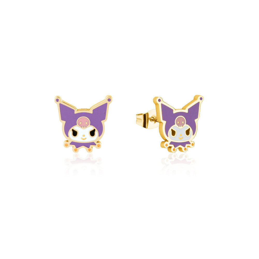 Sanrio ECC Kuromi Head Stud Earrings Gold Plated Stainless Steel - Purple