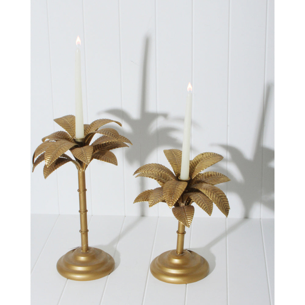 Maine & Crawford 39x25cm Brynne Palm Tree Iron Candle Holder Stand Antique Gold — image 2
