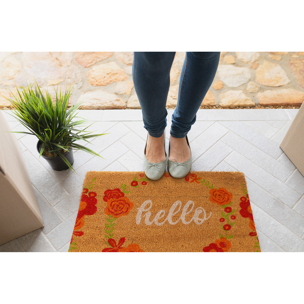 Maine & Crawford 70x40cm Hello Floral Coir Premium Front Doormat Home Carpet Rug — image 2
