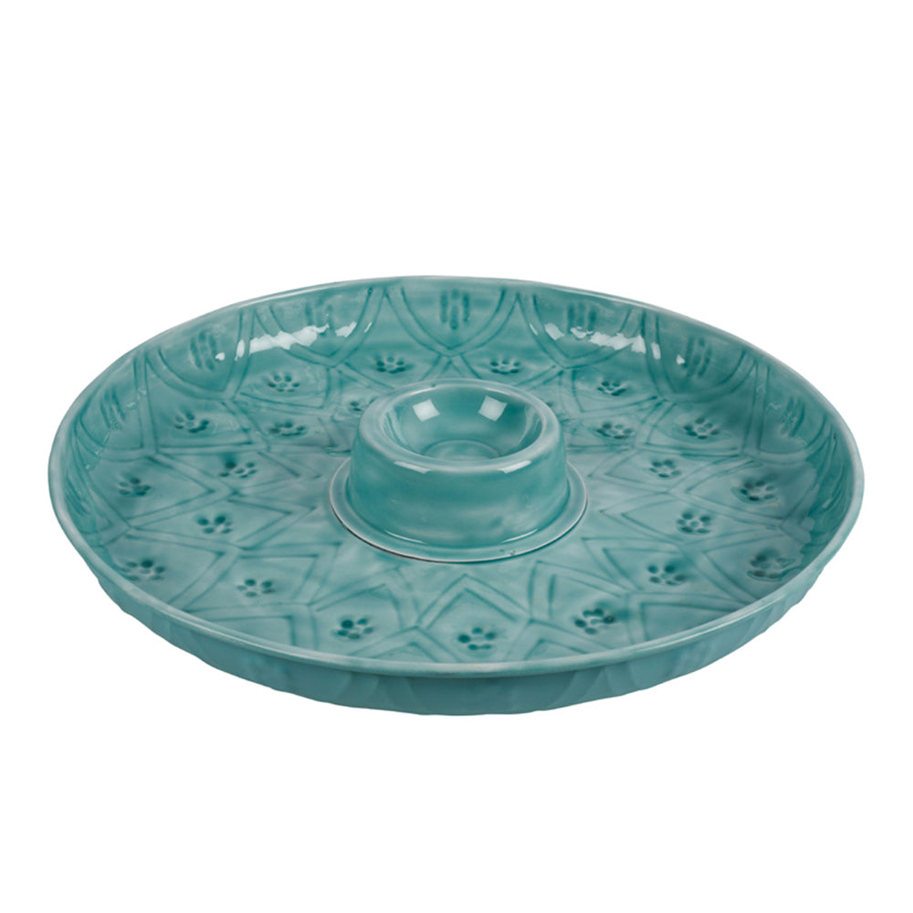 Maine & Crawford Roe 36cm Chip Dip Enamel Plate Embossed Serving Dish Turquoise