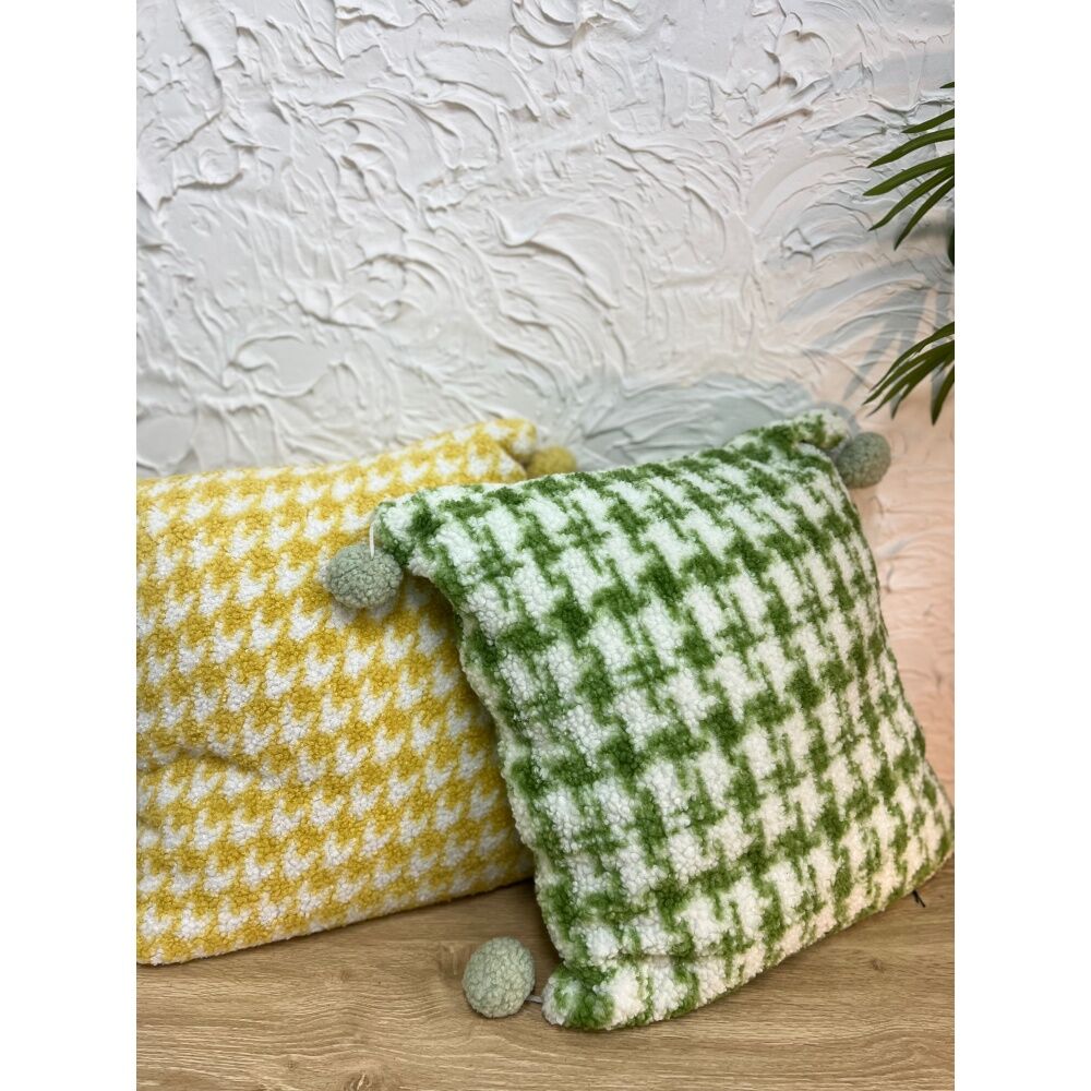 Maine & Crawford Ceres 50x50cm Fluffy Houndstooth Cushion Sofa Pillow Yellow — image 2