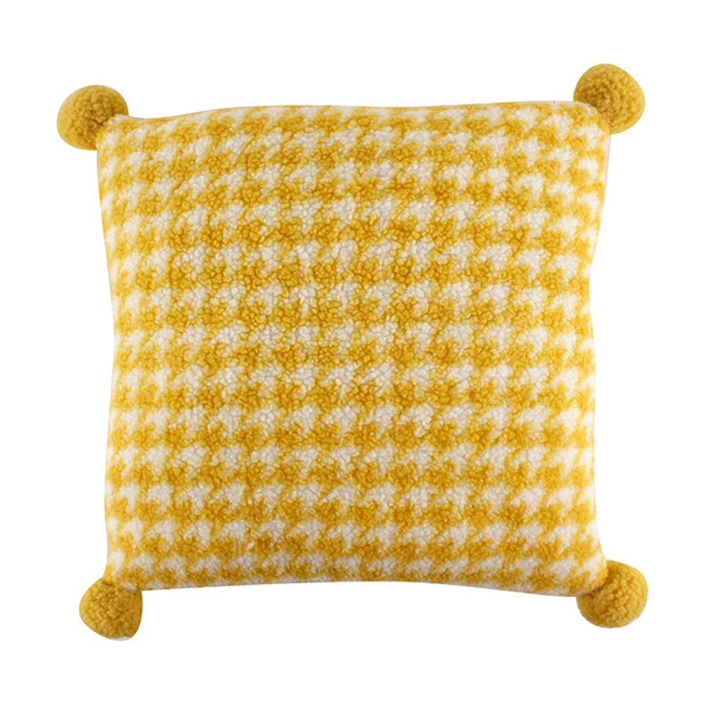 Maine & Crawford Ceres 50x50cm Fluffy Houndstooth Cushion Sofa Pillow Yellow