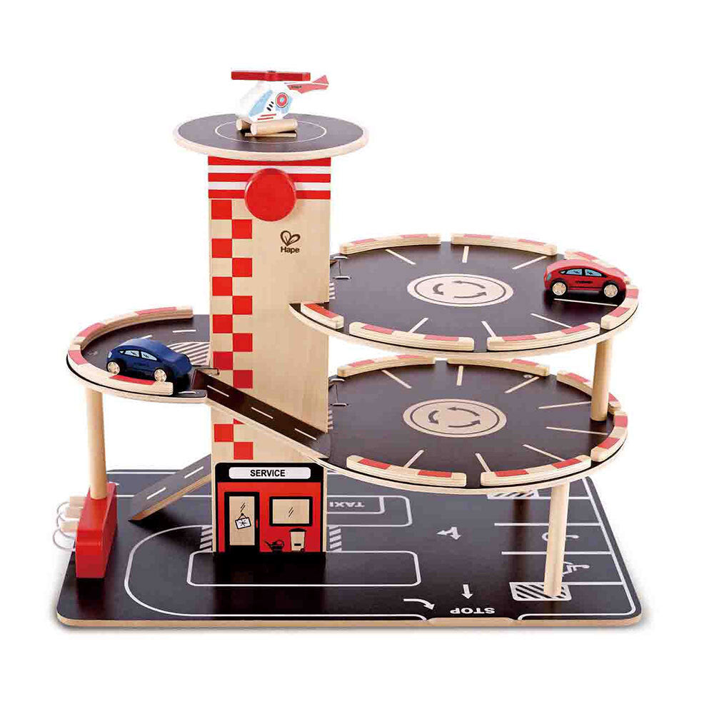 Hape Park & Go Garage Kids Toddler 3y+ Wooden Toy Parking/Gas Pumps Playset (4 Pieces)
