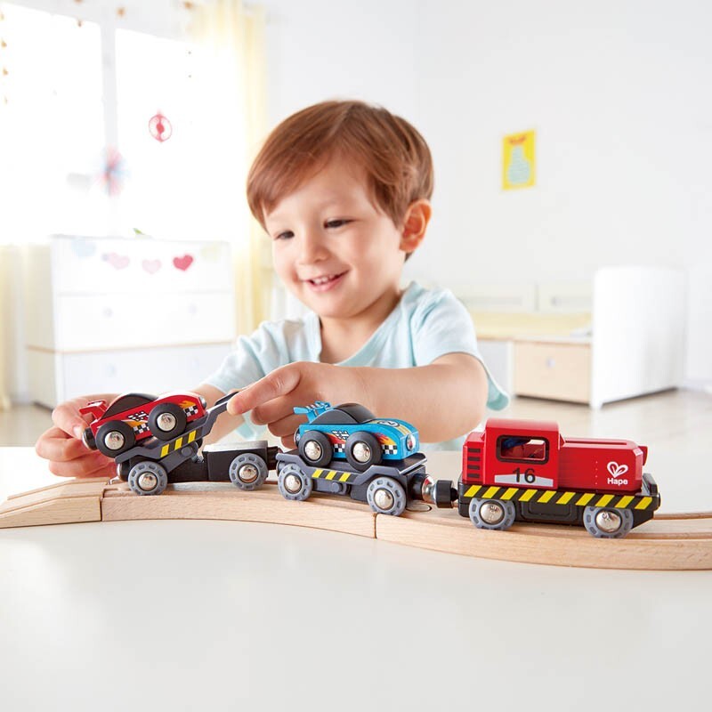 Hape Race Car Transporter Track w/Removable Driver Kids Activity Toy 3+ (6 Pieces) — image 3