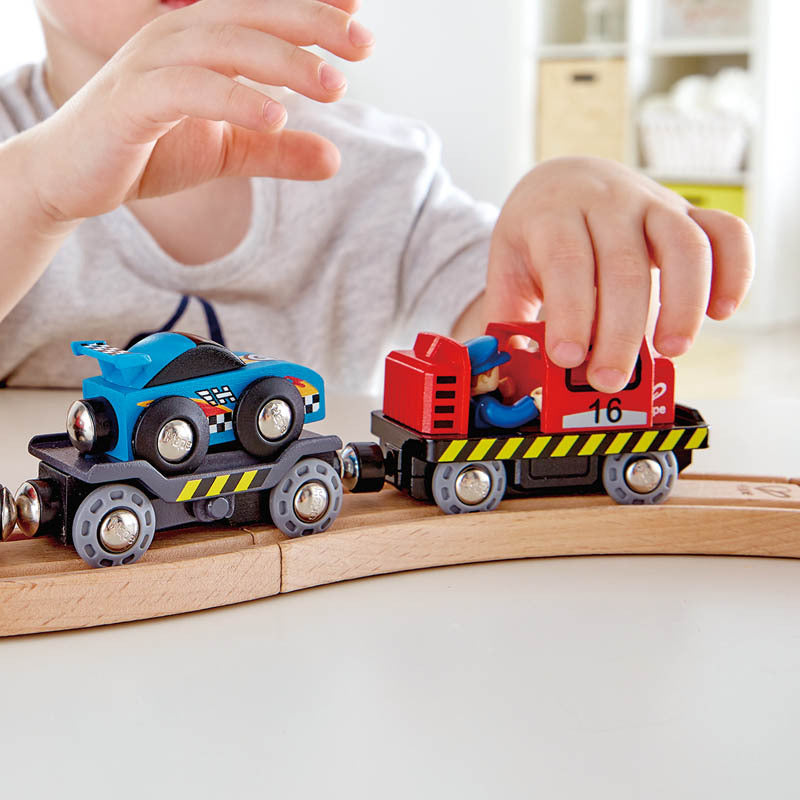Hape Race Car Transporter Track w/Removable Driver Kids Activity Toy 3+ (6 Pieces) — image 2