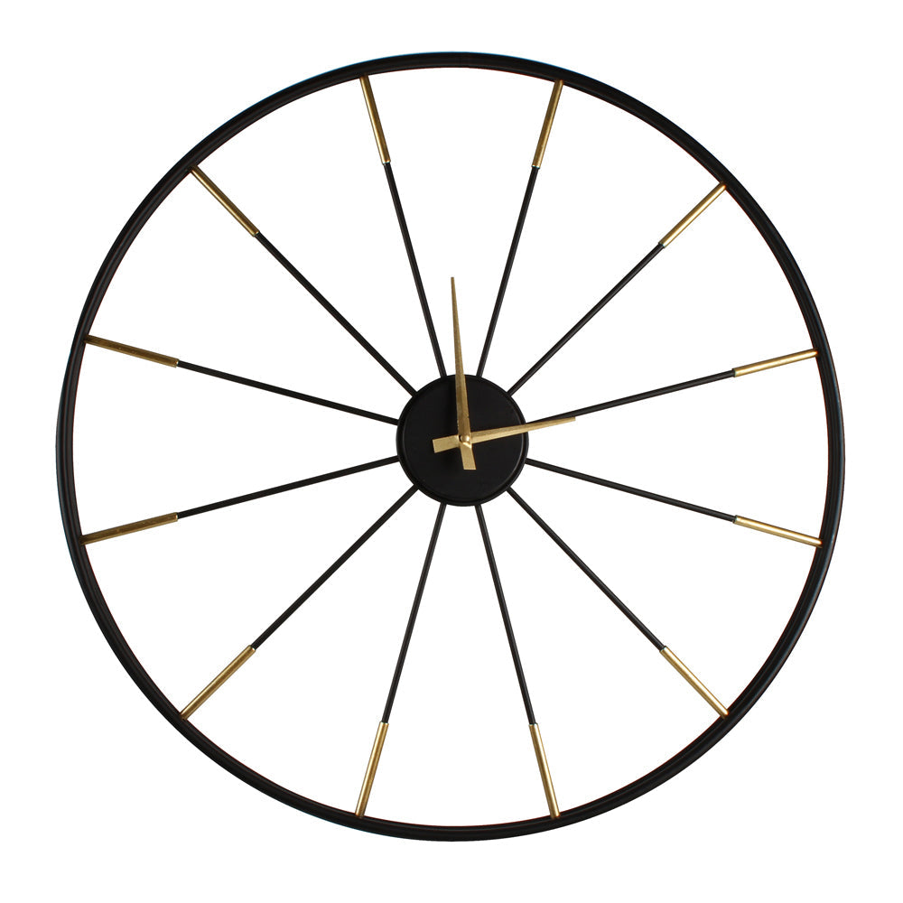 Maine & Crawford Yukie 65x3cm Metal Wall Clock Anallogue Home Decor Black/Gold