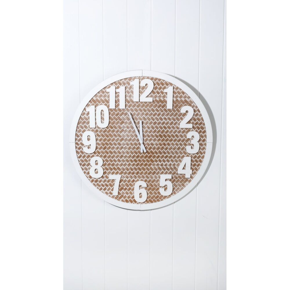 Maine & Crawford Logan Number MDF 60cm Analogue Wall Clock Hanging White/Natural — image 2
