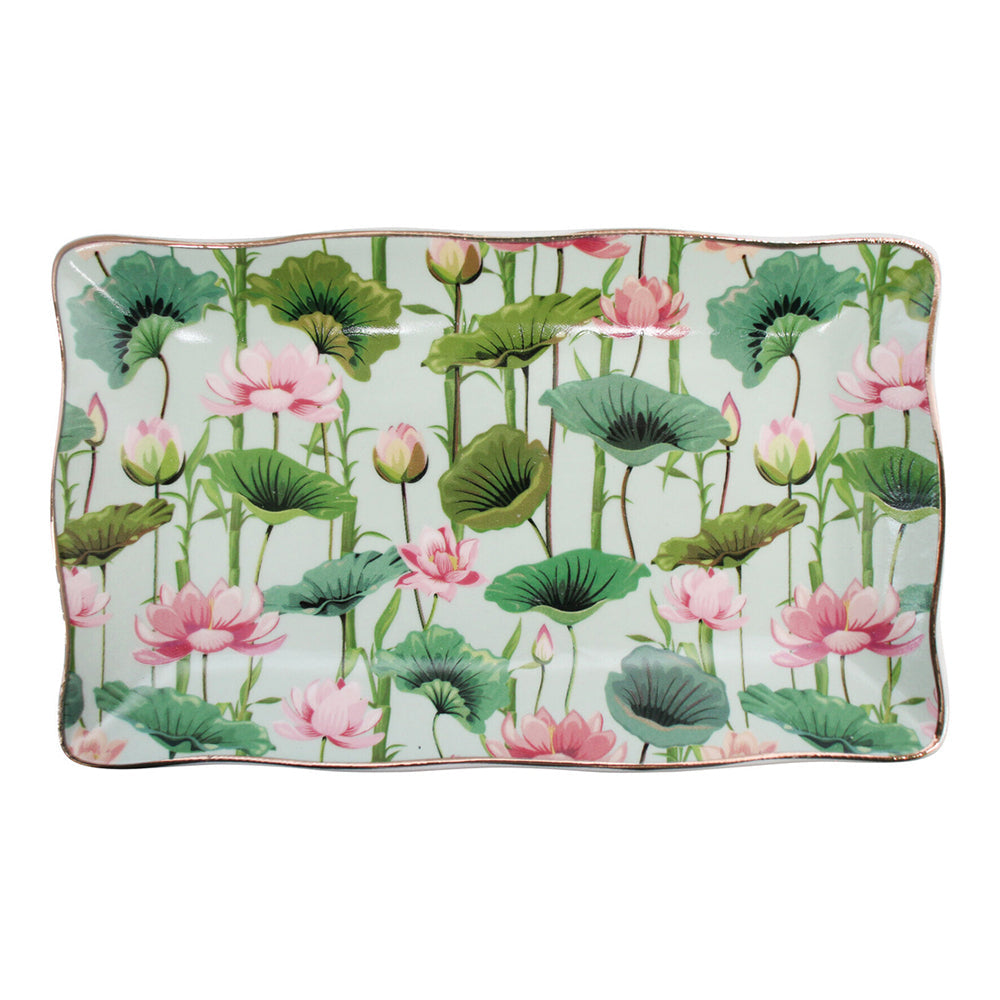 LVD Pink Lily Porcelain 20x12cm Plate Food/Snack Serving Dish Rectangle Tableware (2 Pack)