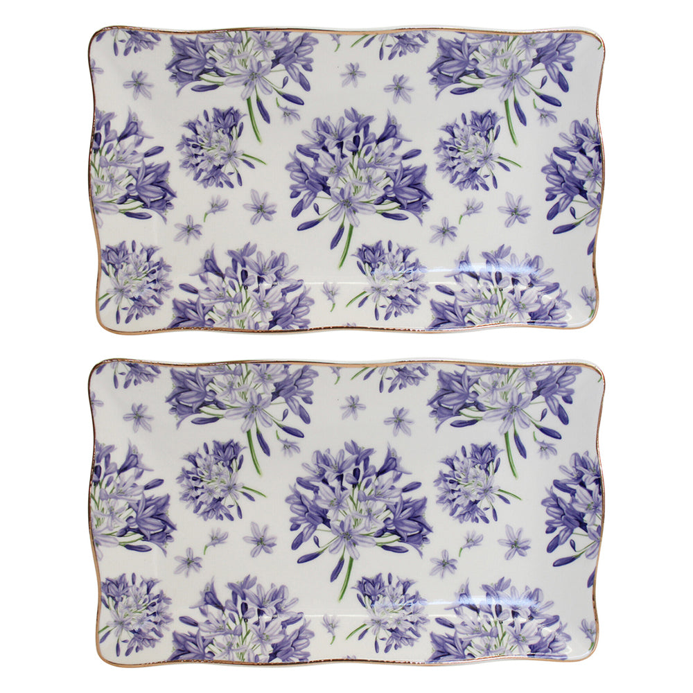 LVD Agapantha Porcelain 20x12cm Plate Food/Snack Serving Dish Rectangle Tableware (2 Pack)