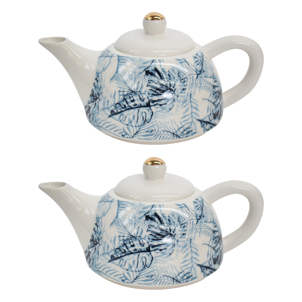 LVD Island Blue 19.5cm Teapot Porcelain Decorative Brewing Container Pot w/Handle (2 Pack)