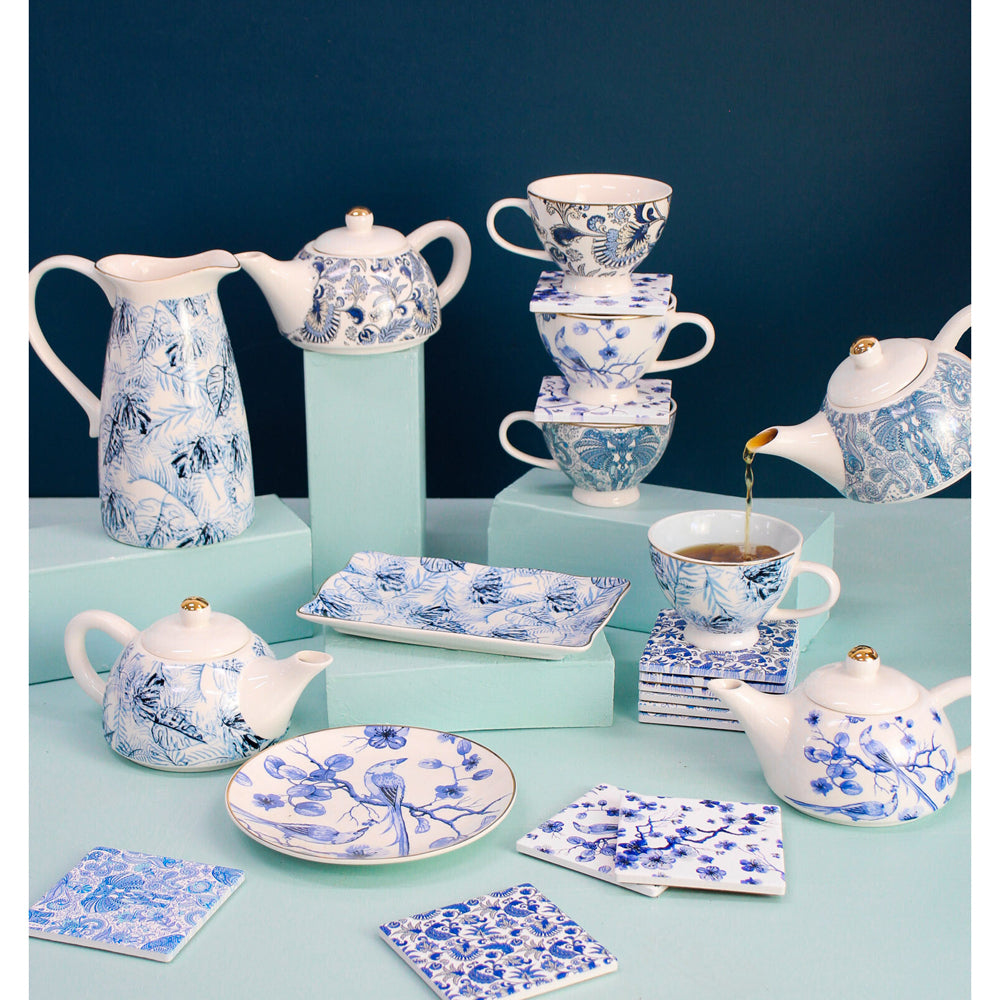LVD Island Blue Porcelain 20cm Plate Food/Snack Serving Dish Rectangle Tableware (2 Pack)