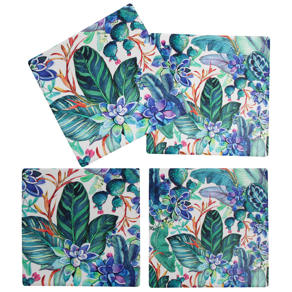 LVD Porcelain Coasters Tropics Mat/Pad Home/Kitchen Decor 10cm Square (4 Pieces)