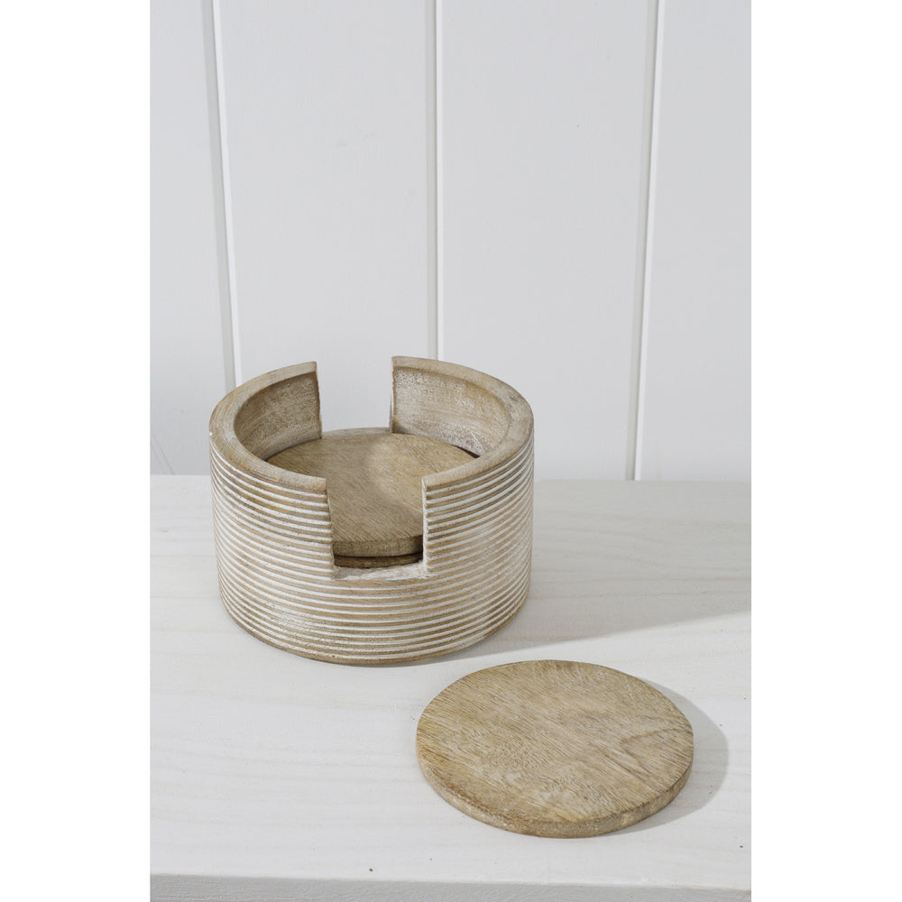 Maine & Crawford Cyrus Wood 13cm Coaster Set w/ Holder Natural Whitewash (4 Pieces) — image 2