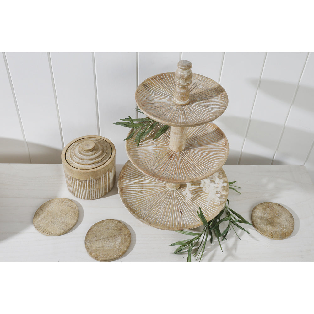 Maine & Crawford Cyrus Wood 13cm Coaster Set w/ Holder Natural Whitewash (4 Pieces) — image 3