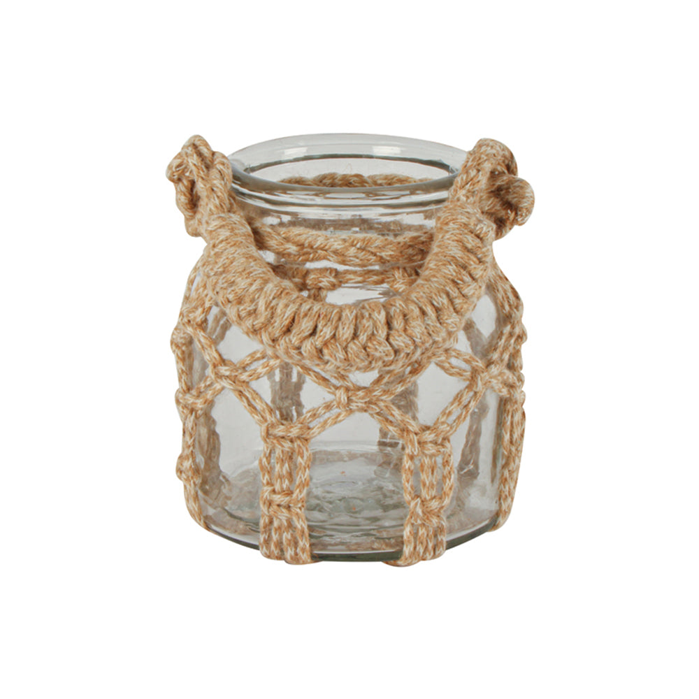 Maine & Crawford Haydn Macrame 16cm Glass Lantern Candle Holder Natural/Clear