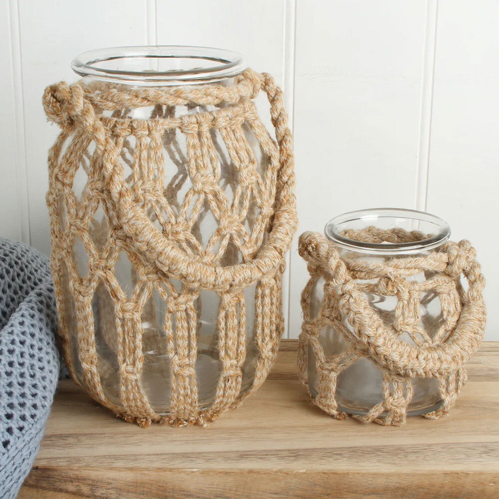 Maine & Crawford Haydn Macrame 16cm Glass Lantern Candle Holder Natural/Clear — image 2