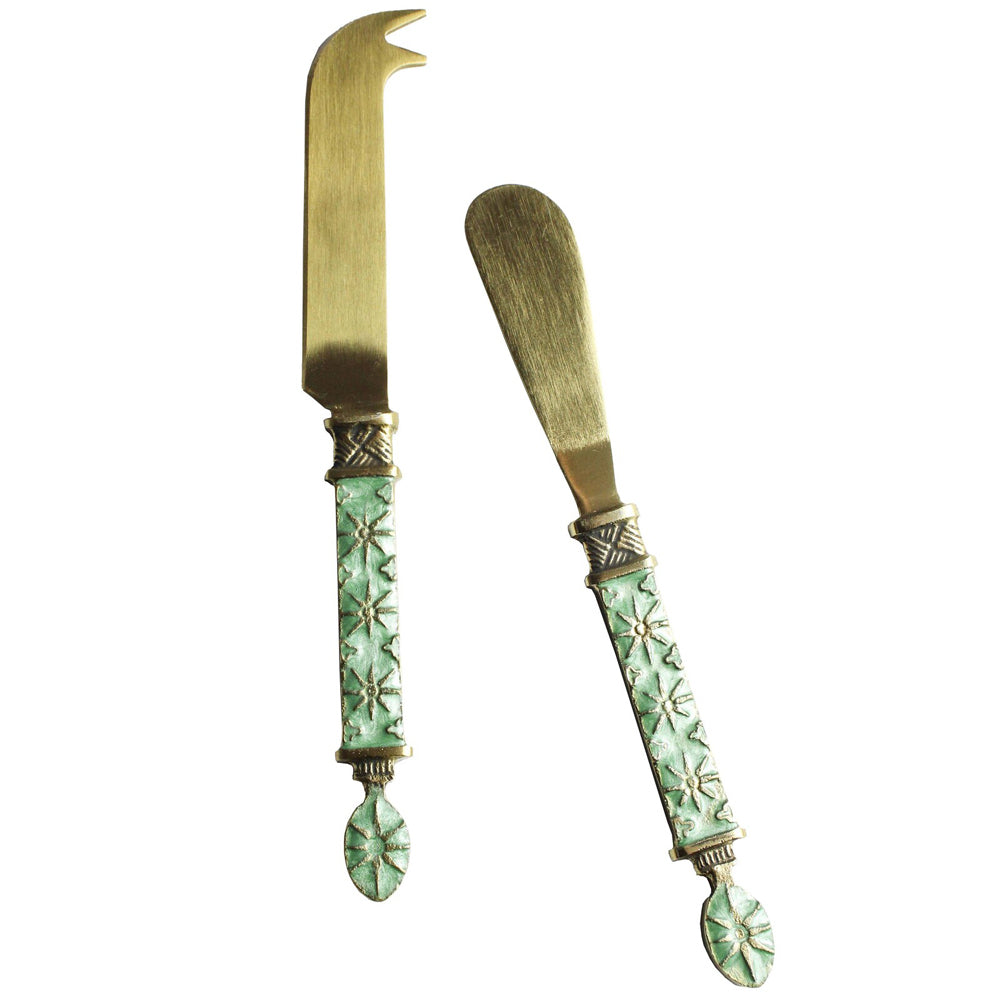 LVD 2pc LVD Brass Cheese/Butter Knife Spatula Spreader Faro Cutlery Gold/Green (2 Pack) — image 2
