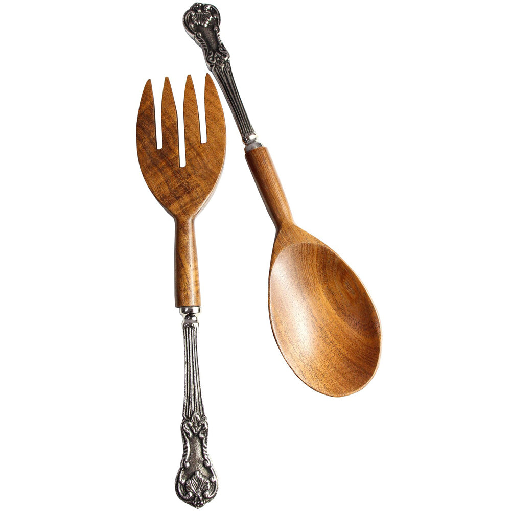 LVD Wodden Salad Servers w/ Woven Handle Caribbean Home Kitchen Serveware