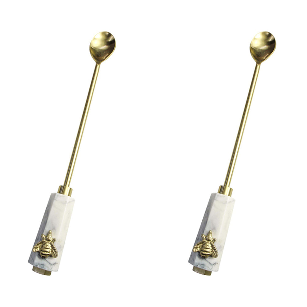 LVD Stainless Steel Brass Bee 26cm Long Mix Spoon Utensil Mixer Cutlery Gold/WHT (2 Pack)