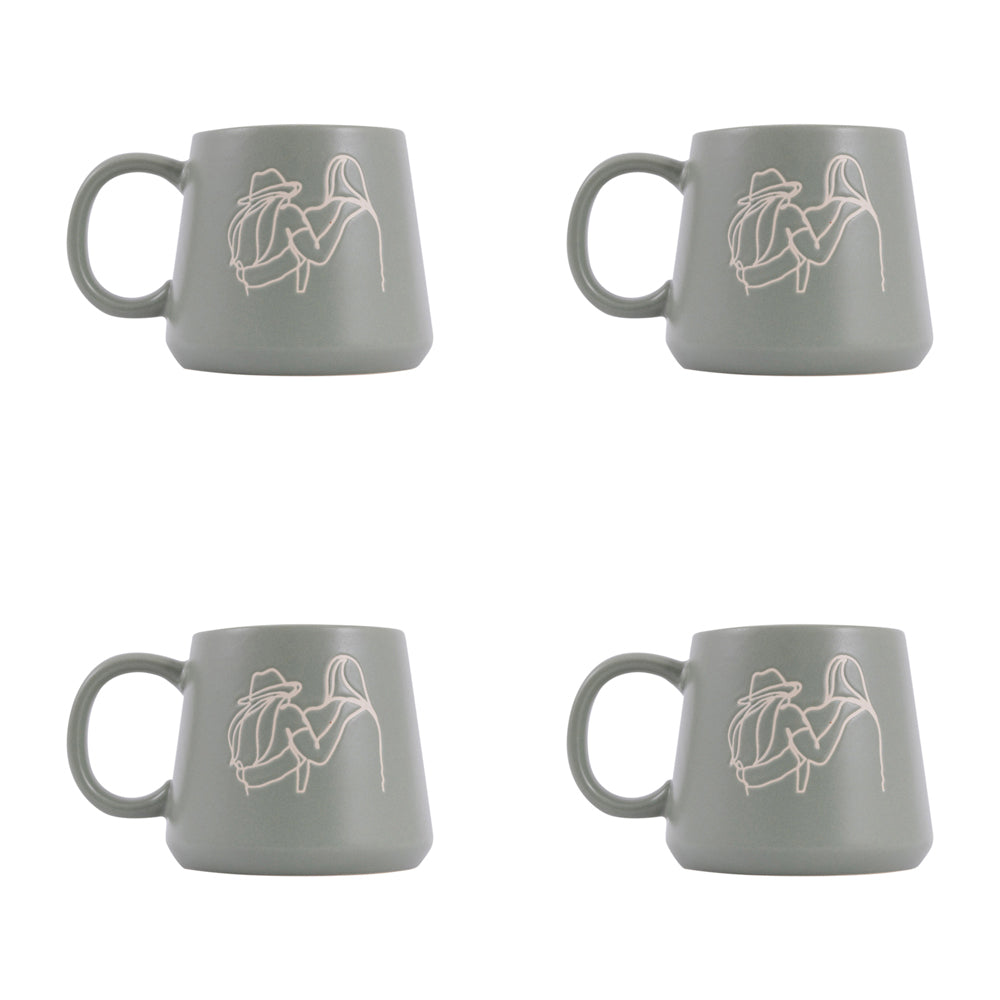 Splosh Heartfelt Friends 440ml Stoneware Mug Coffee/Tea/Milk Cup Green (4 Pack)