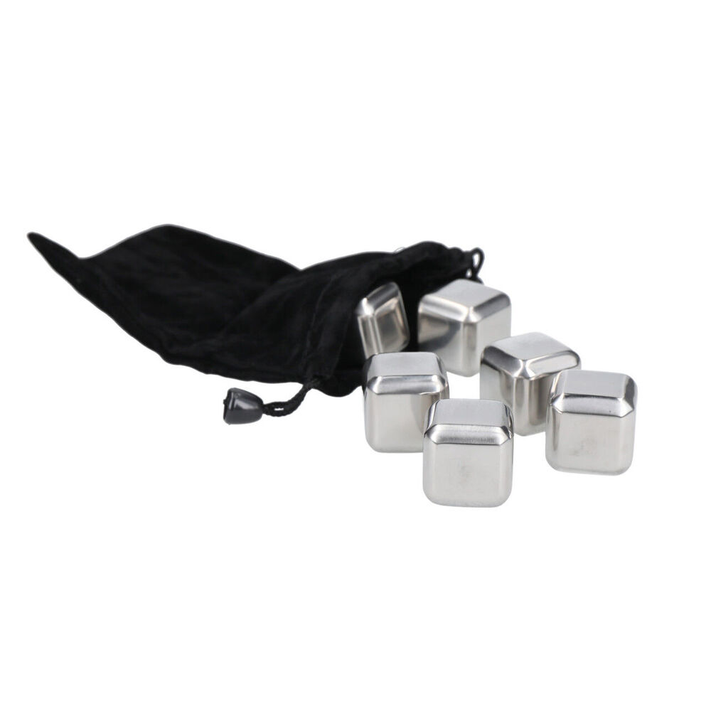 Barcraft Stainless Steel Wine Cubes Reusable Ice w/ Pouch Set Silver (6 Pieces)