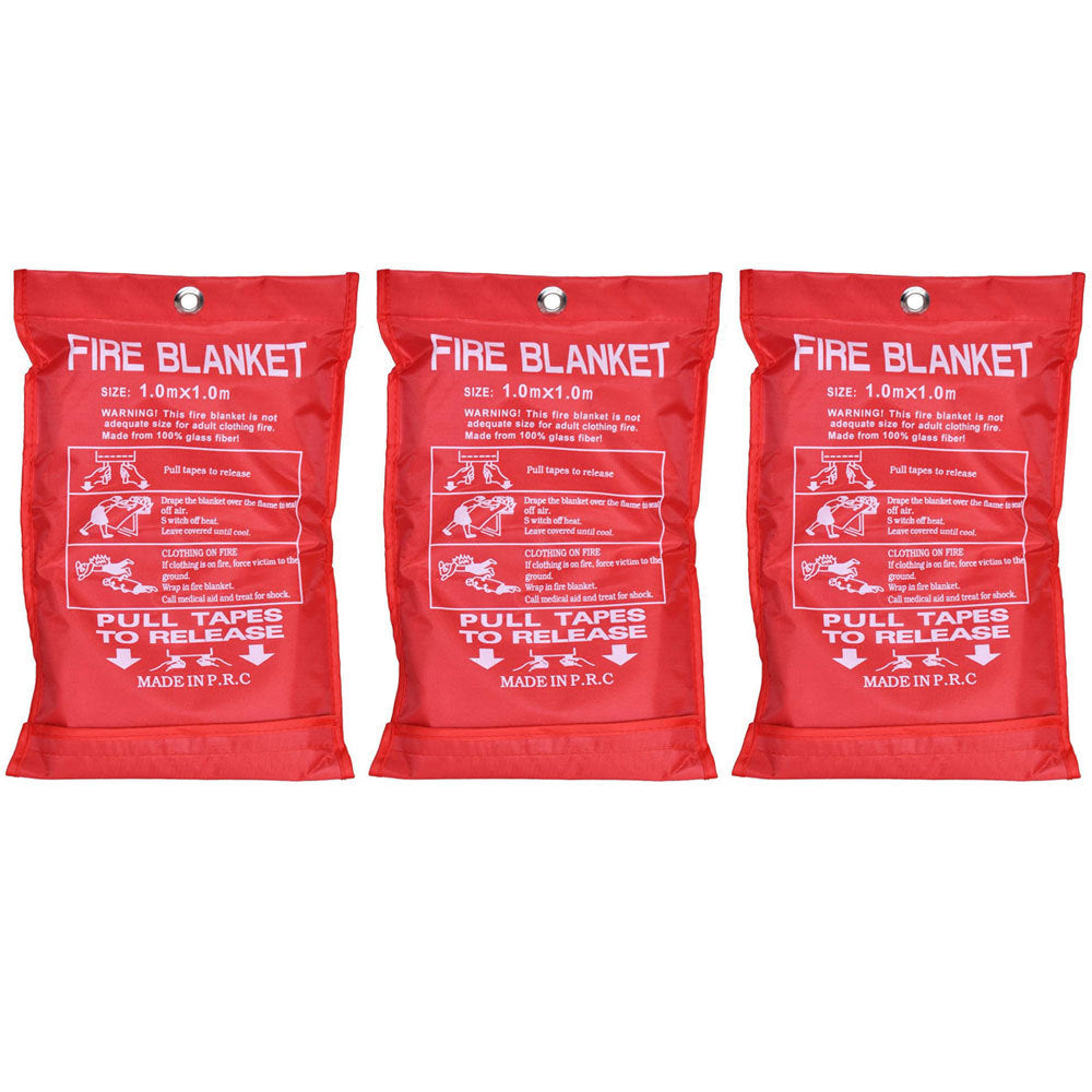 Fire Blanket 1m Emergency Survival Safety Safe Class F Fires Clothing Cooking (3 Pack)