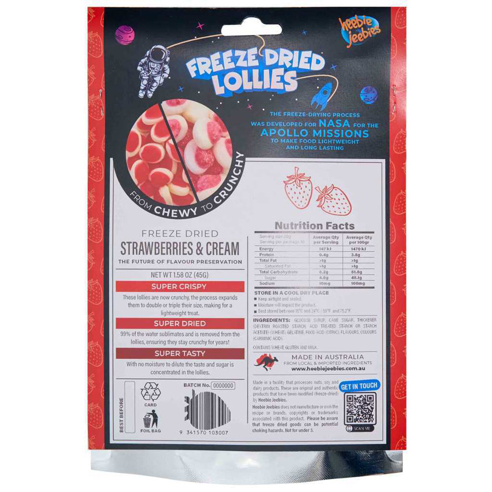 Heebie Jeebies 45g Freeze Dried Lollies Candy Strawberries & Cream Confectionery — image 2
