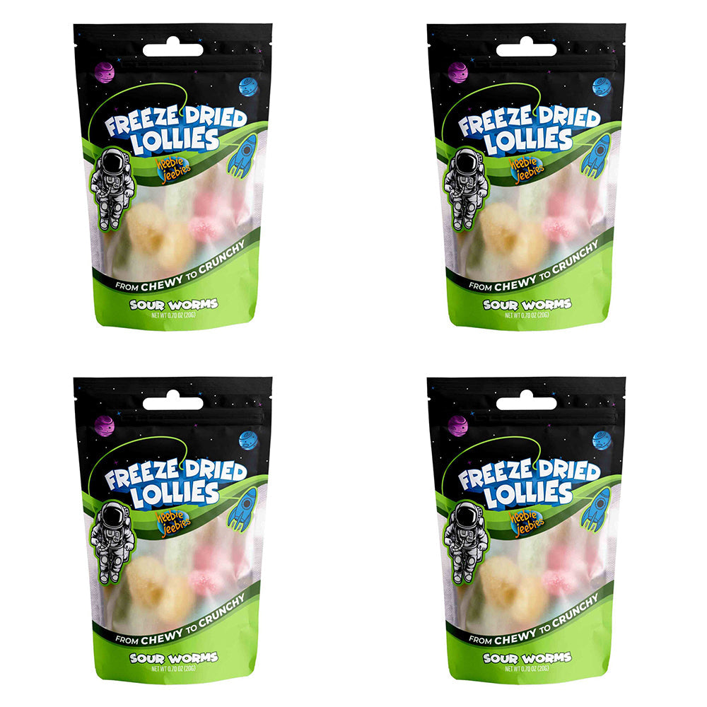 Heebie Jeebies 20g Mini Sour Worms Freeze Dried Lollies Candy Confectionery (4 Pack)