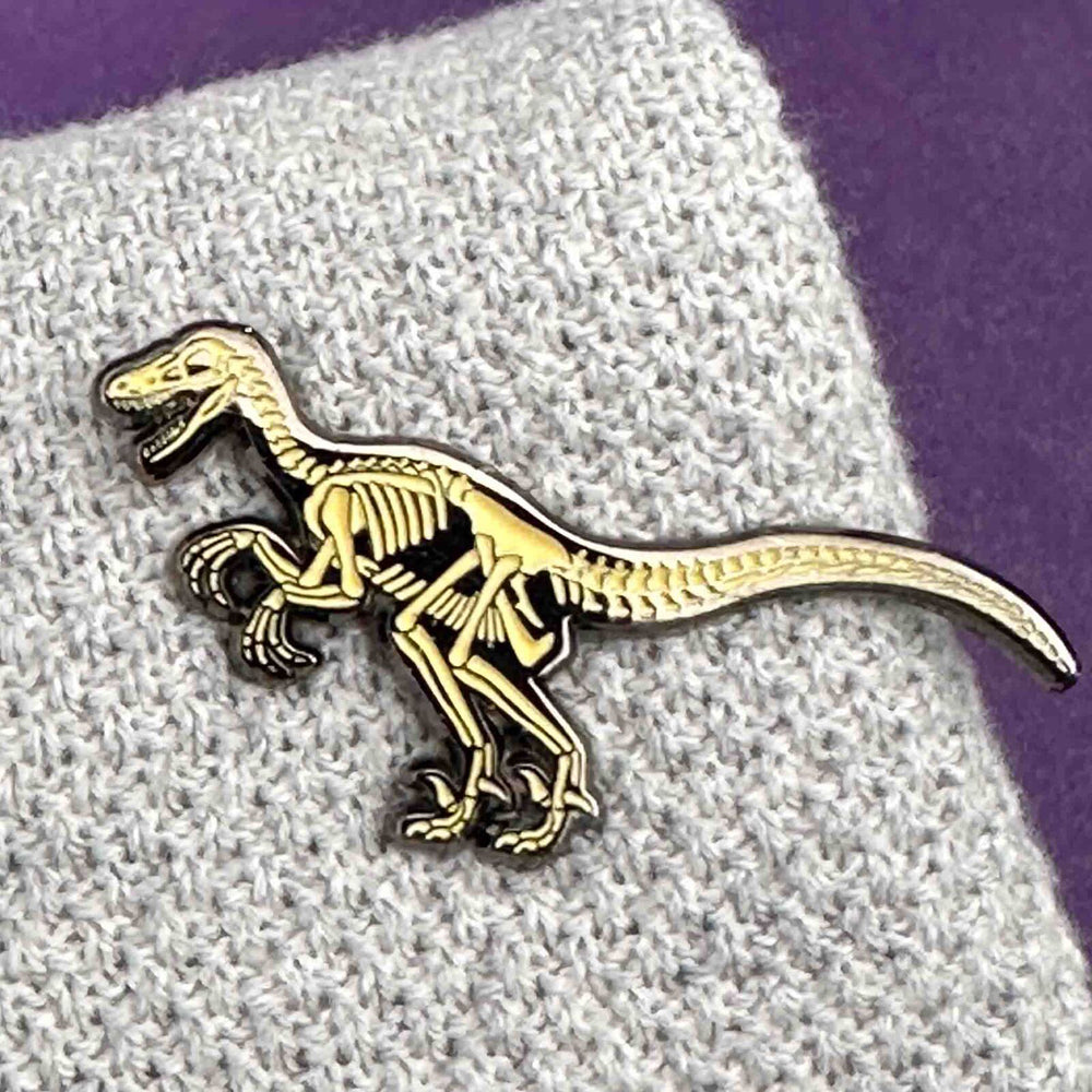 Geek Culture Dinosaur Skeleton Glow Enamel Pin Button Badge/Brooch Velociraptor — image 3