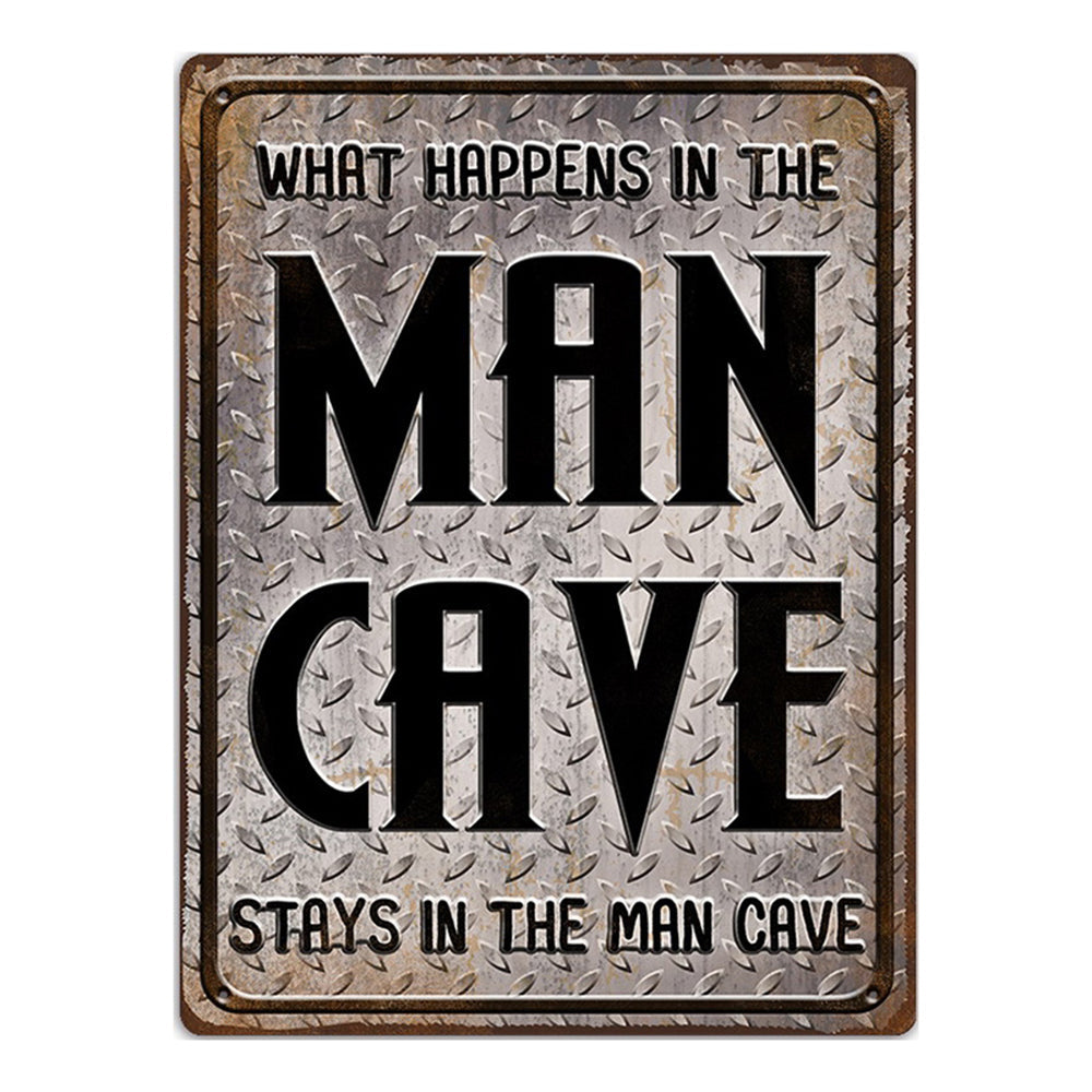 Unbranded What Happens in the Man Cave Flat Iron Plaque Sign Wall Mounted Rectangle Decor