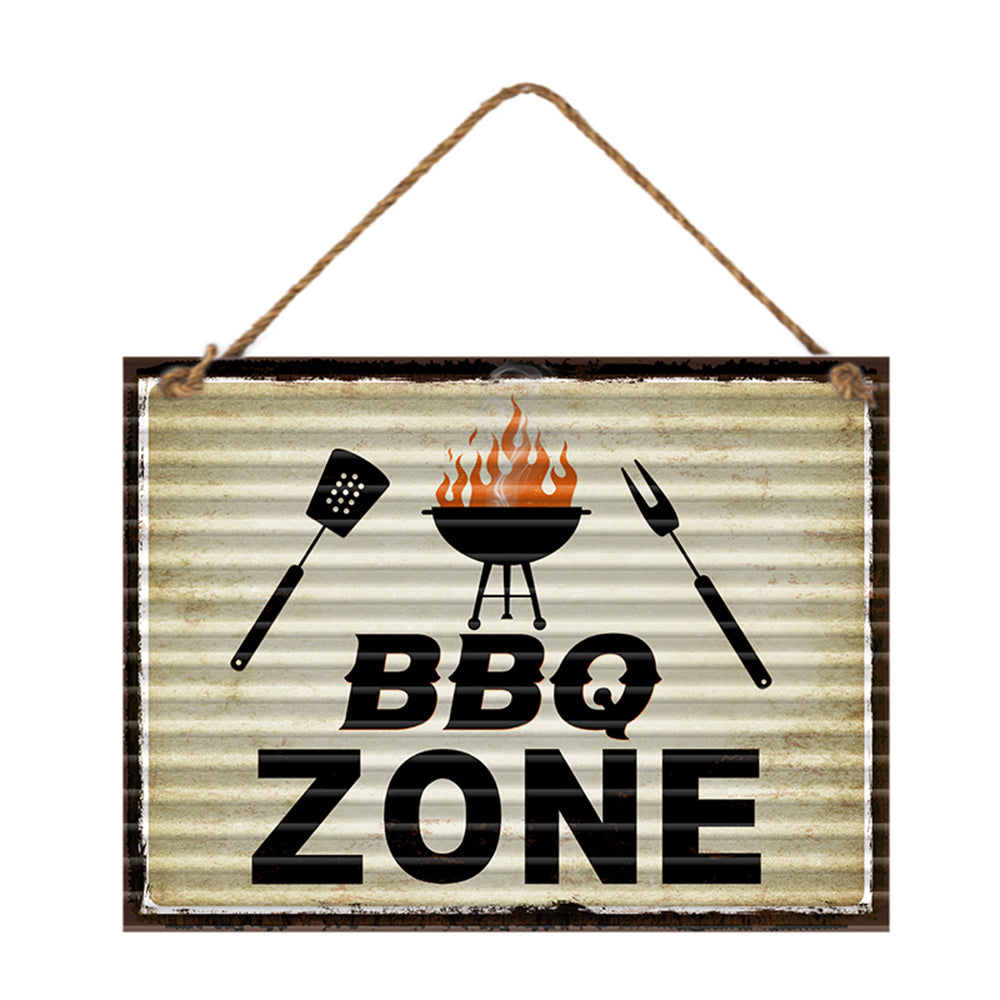 Unbranded BBQ Zone Hanging Iron Sign 30x40cm w/ Rope Hanger Rectangle Home/Office Decor